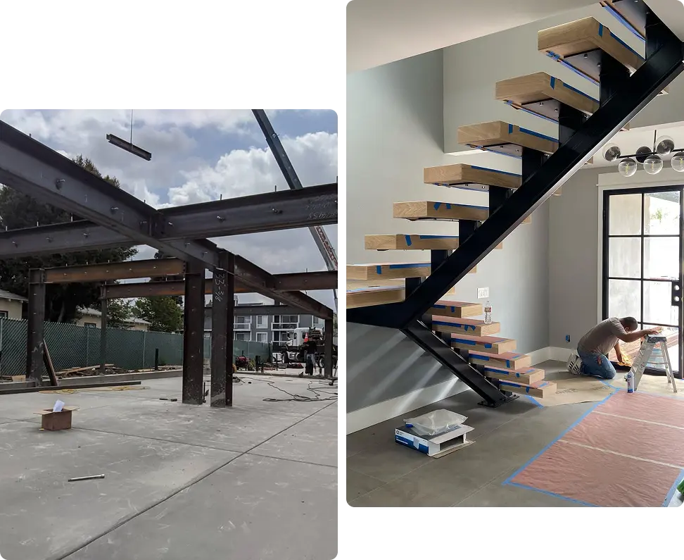 Two images featuring a staircase